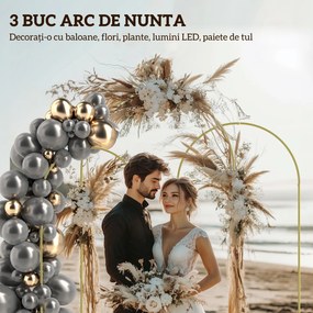 Outsunny Set de 3 Arcade de Grădină pentru Nunți, 120x40x220 cm, Auriu | Aosom Romania