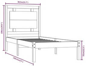 Cadru de pat Small Single 2FT6, 75x190 cm, lemn masiv Maro, 75 x 190 cm