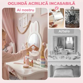 AIYAPLAY Măsuță de Toaletă pentru Copii cu Scaun și 3 Oglinzi, 60x40x100cm, Roz | Aosom Romania
