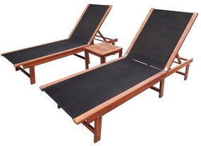 273752 vidaXL Șezlonguri de plajă cu masă 2 buc. lemn masiv acacia textilenă