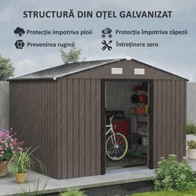 Outsunny Magazie de Grădină din Oțel cu 2 Uși Glisante, Maro | Aosom Romania