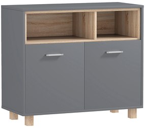 HOMCOM Dulap Baie cu Rafturi Deschise și Dulăpior cu 2 Uși, Dulap de Baie Spațios cu Mânere, 80x35x70 cm, Gri | Aosom Romania