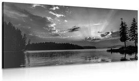 Tablou reflexie lac montan în alb-negru