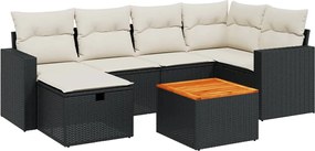 vidaXL Set canapele de grădină cu perne, 7 piese, negru, poliratan