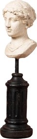 Sculptură decorativă bust antic de femeie din rășină, natur, pe piedestal din lemn, finisaj antichizat, 35,5 x 9 x 10,5 cm, „Lucretia”