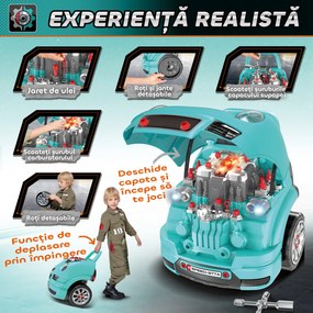 HOMCOM Atelier Reparații Jucărie, Camion cu Motor și 61 Accesorii pentru Copii, cu Roți și Mâner, 40x39x47 cm, Albastru | Aosom Romania