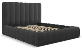 Pat matrimonial gri antracit tapițat cu spațiu de depozitare cu somieră 180x200 cm Kelp – Micadoni Home