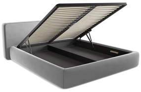 Pat matrimonial gri tapițat cu spațiu de depozitare cu somieră 180x200 cm Kiana – Makamii