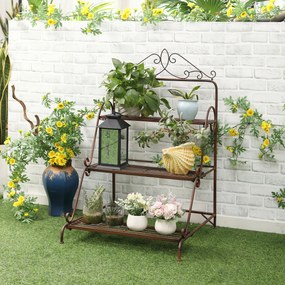 Jardiniera de Exterior Outsunny cu 3 Niveluri pentru Ornamente, Raft pentru Plante de Gradina din Metal, 60,5x59,5x95,5cm, Maro