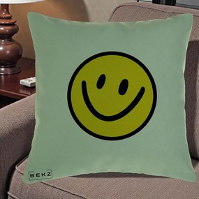 Perna Decorativa Smiley Face Galben Clasic, 40x40 cm, Verde, Husa Detasabila, Perna Inclusa, BEKZ®