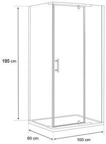 Cabină de duș asimetrică Leziter GALS80100 Galatro cu ușă batantă, 80x100x195 cm