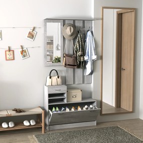 Mobile Garderoba pentru Intrare si Dormitor, cu Cuier cu 6 Carlige, Pantofar Reglabil si Oglinda, Gri ciment, 90x22x116 cm Gri ciment | Aosom Romania