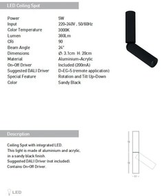 Spot LED aplicat cu rotire si înclinare Tube negru