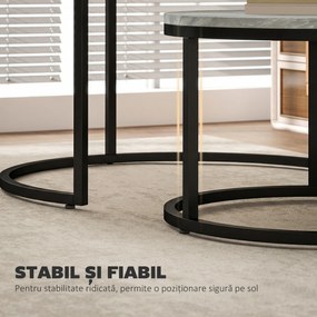 HOMCOM Set 2 măsuțe de cafea moderne, suprapuse, rotunde, gri marmorat | Aosom Romania