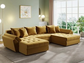 Colțar extensibil dumonde cu ladă de depozitare si sezut confortabil din spuma high-density, Loana U Royal Mustar 355x185 cm