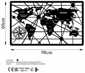 Accesoriu decorativ de perete metalic World Map 7-L