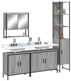 vidaXL Set mobilier de baie, 4 piese, gri sonoma, lemn prelucrat