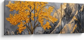Tablou – Arbore auriu în munți (cu ceas) (90x30 cm)