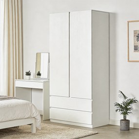 HOMCOM Dulap pentru Haine Alb cu Cuier și 2 Sertare Glisante, Design Modern pentru Dormitor, 100x60x200 cm | Aosom Romania