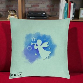Perna Decorativa Inger cu Trompeta Albastru, 40x40 cm, Verde Menta, Husa Detasabila, Perna Inclusa, BEKZ®