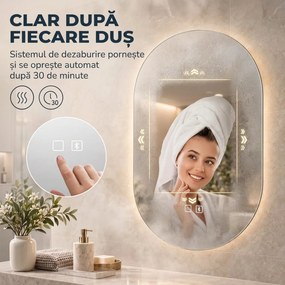 HOMCOM Oglindă de Baie cu LED 50 x 70 cm, Fără Ramă, 3 Culori Reglabile | Aosom Romania