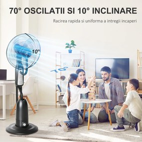 Ventilator Oscilant HOMCOM, Nebulizator 3 moduri, Ф44.5x120cm Negru | Aosom Romania