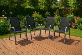 Scaune de grădină stivuibile, set 4 bucăți, cu spătar înalt