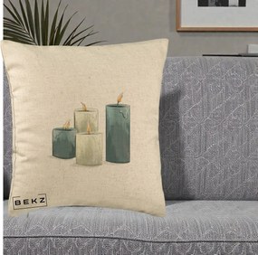 Perna Decorativa Lumanari Hygge Alb-Verde, 40x40 cm, Bej, Husa Detasabila, Perna Inclusa, BEKZ®
