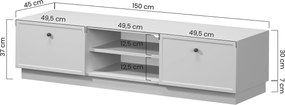Comodă TV Lorini 150 cm cu sertare - culoare cașmir / mânere negre tip T-bar