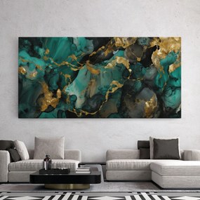 Tablou Canvas, 80x160cm, Dormitor si Living, Abstracte, Marble, Dark Green Golden Marble