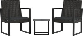 vidaXL Set mobilier de grădină cu perne, 3 piese, negru, poliratan