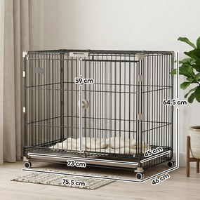 PawHut Cușcă pliabilă pentru câini, Tavă detașabilă, Roți cu frâne, Acoperiș rabatabil, Ușă de hrănire, 75,5x46x64,5cm, Negru | Aosom Romania