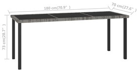 Masa de gradina, gri, 180 x 70 x 73 cm, poliratan 1, Gri, 180 x 70 x 73 cm