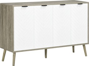HOMCOM Bufet jos, mobilier de depozitare, 2 dulapuri, 4 uși, model chevron, polițe reglabile, 120 x 35 x 77,4 cm, alb și gri | Aosom Romania