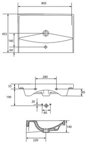 Lavoar baie suspendat alb 80 cm, dreptunghiular, Cersanit City 805x455 mm