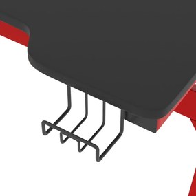 Birou de gaming cu picioare forma Z negru rosu 110x60x75 cm LED Negru si rosu, 110 x 60 x 75 cm