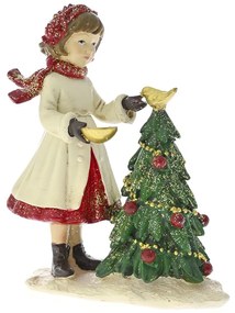 Figurina din rasina Girl decorating Christmas Tree 10 cm x 12 cm