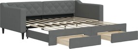 vidaXL Pat de zi cu extensie și sertare, gri închis, 90x190cm, textil