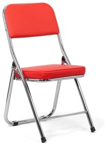 Scaun pliant roșu HRC 607 din piele sintetică și cadru metalic cromat
