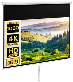 HOMCOM Ecran Proiector, Pânză pentru Proiector cu Fixare pe Perete și Tavan pentru Acasă și Birou, 236.8x8x158 cm, Alb