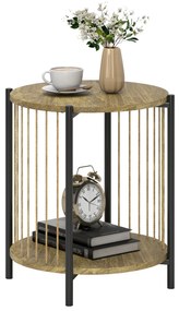 HOMCOM Masă Auxiliară Rotundă de 2 Nivele cu Raft și Structură de Oțel pentru Sufragerie Dormitor 43,5x43,5x51 cm Lemn Natural | Aosom Romania