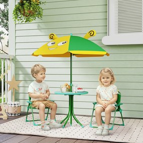 Set mobilier de grădină pentru copii AIYAPLAY, Scaune, Masa, Umbrelă, Design de Albinuțe, Verde+Galben | Aosom Romania