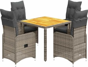 vidaXL Set bistro de grădină cu perne, 5 piese, gri, poliratan