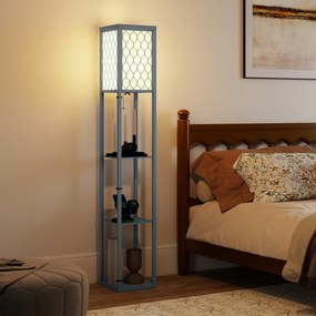 HOMCOM Lampadar Podea 2 în 1, 3 Rafturi, Economisire Spațiu, Soclu E27, 26x26x160 cm, Gri Deschis | Aosom Romania