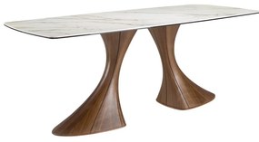 Masa ovala din lemn si marmura portelanata Barrel 200x90cm
