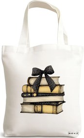 Sacosa de Panza pentru Cumparaturi, Geanta Tote, model Books 15 38 x 34.5 cm, Alba, BEKZ®
