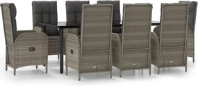 vidaXL Set mobilier de grădină cu perne, 9 piese, negru/gri, poliratan