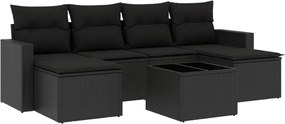 vidaXL Set canapele de grădină cu perne, 7 piese, negru, poliratan