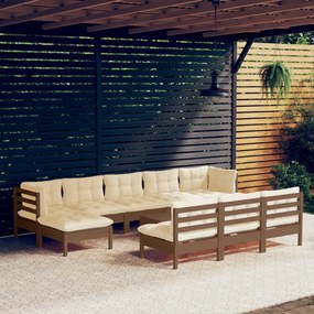 3097124 vidaXL Set mobilier relaxare grădină perne 11piese lemn pin maro miere