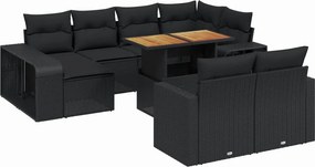 vidaXL Set canapele de grădină cu perne, 11 piese, negru, poliratan